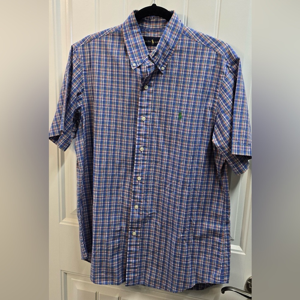 Ralph Lauren Men’s Plaid Short Sleeve Button Down Shirt – Green Pony Logo